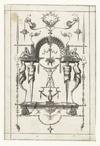 Architectural Fantasy, an Arch Decorated with Panes Supported by Four Hermae