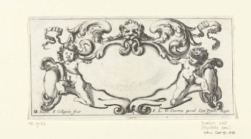 Cartouche with a lion's head and two naked boys