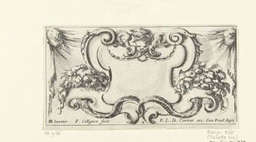 Cartouche with a cherub and two cornucopias