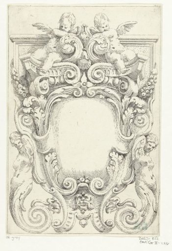 Cartouche supported by two winged mermaids