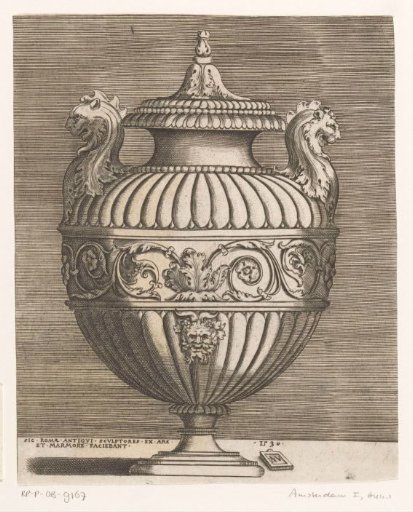 Ornamental vase with two lion heads