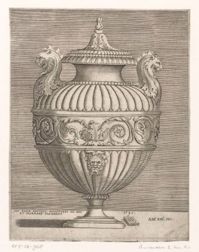 Ornamental vase with two lion heads