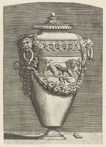 Vase with a Lid and Two Rings Hanging in the Mouth of a Mask