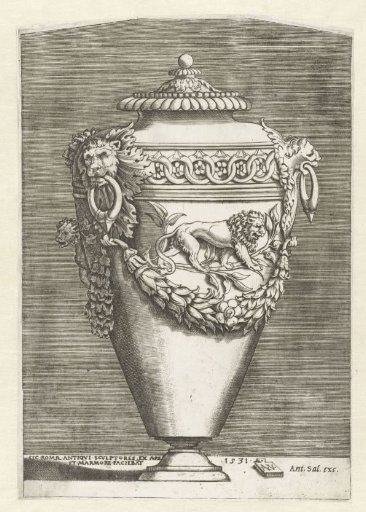 Vase with a Lid and Two Rings Hanging in the Mouth of a Mask
