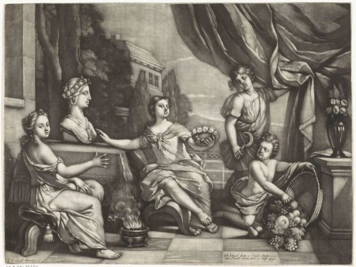 Personifications of the Four Seasons on a Terrace near a Bust