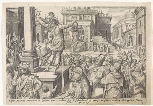 The head and hand of Nicanor shown to the people