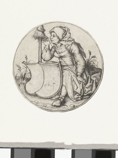 Spinning Peasant Woman with a Blank Shield