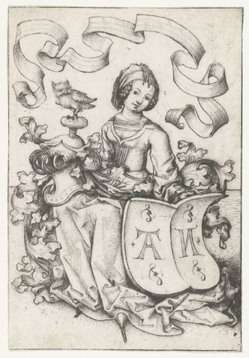 Lady with Owl and Shield with the Letters AN