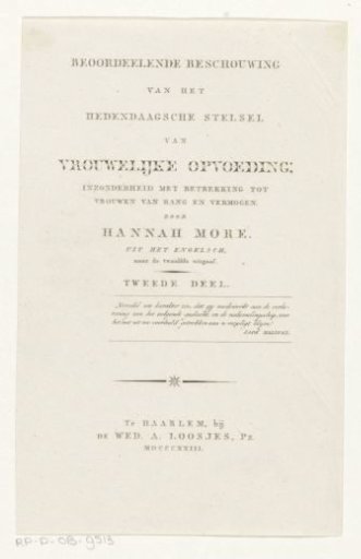 Title page for: Hannah More, A Candid Examination of the Present System of Female Education, 1823