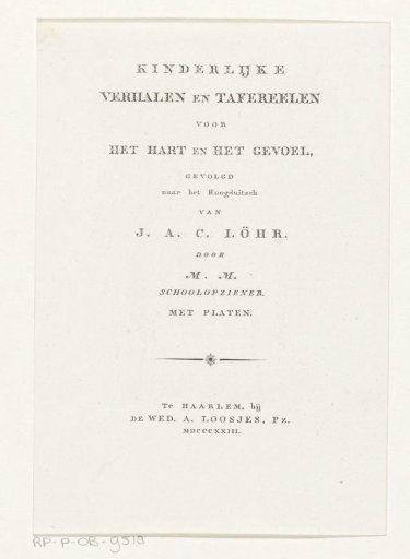 Title page for: J.A.C. Löhr, Childlike stories and scenes for the heart and feeling, 1823