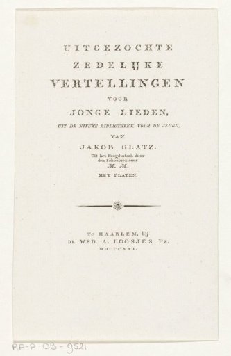 Title page for: Jakob Glatz, Selected moral tales for young people, 1821