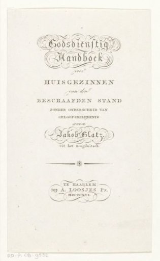 Title page for: Jakob Glatz, Godsdienstig Handboek, 1816