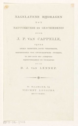 Title page for: J.P. van Cappelle, Posthumous contributions to physics and history, 1831