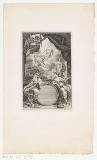Medallion flanked by Melpomene and Thalia