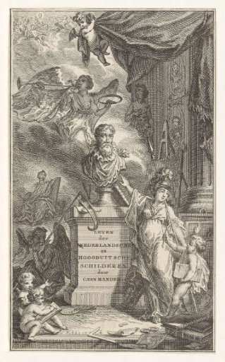 Minerva points a putto to a portrait of Karel van Mander