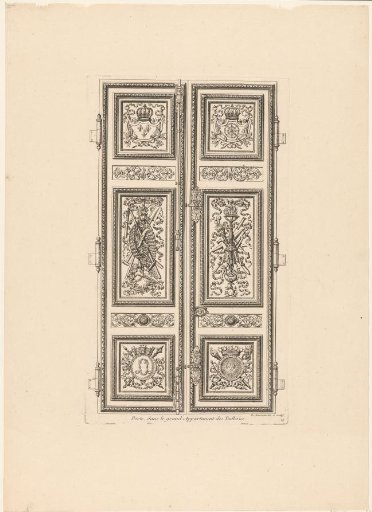 Door with trophies and shields