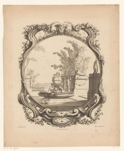 Fountain with globe and putti