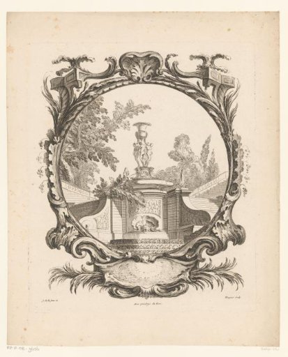 Fountain with standing figures and a vase