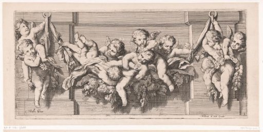 Putti hanging on a garland