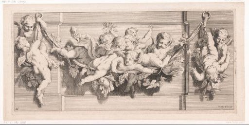 Putti hanging on a fruit garland