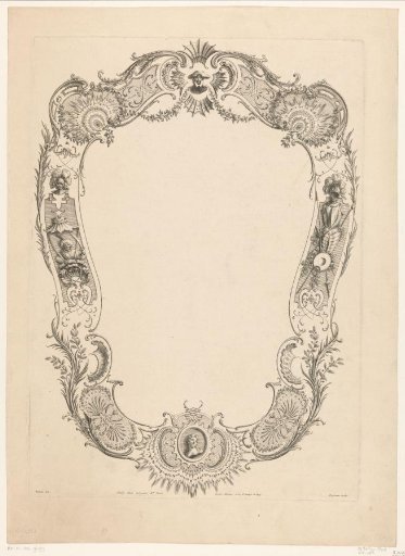 Cartouche with busts and armor
