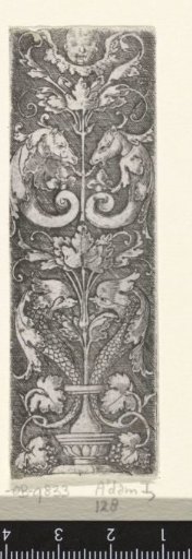 Flat decoration, candelabrum with leafy tendrils and grape clusters