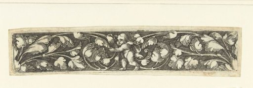 Frieze with a child wearing a cloak in the center