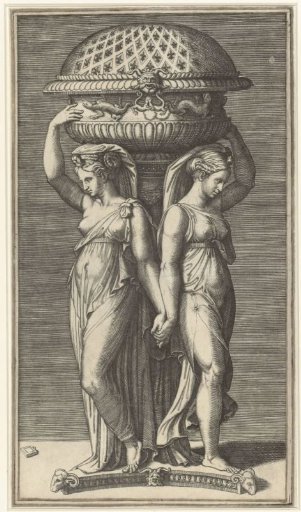 Incense burner or perfume burner carried by caryatids