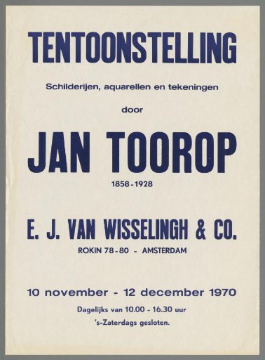 Exhibition. Paintings, Watercolours and Drawings by Jan Toorop
