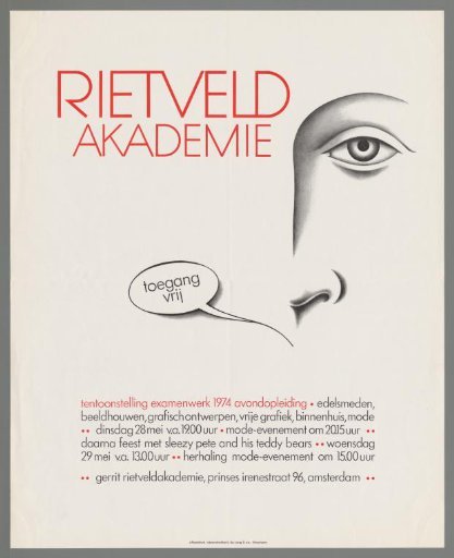 Rietveld Academy, exhibition of final examination work 1974 evening course: goldsmithing, sculpture, graphic design, fine art graphics, interior design, fashion