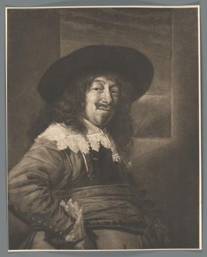 Reproduction of a painted portrait of a warrior with arm akimbo by Frans Hals