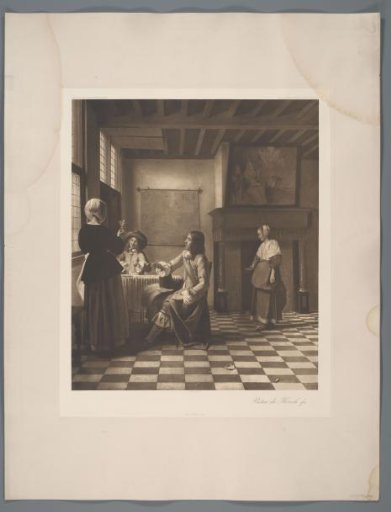 Reproduction of Interior with Drinking Woman, Two Men and a Maid by Pieter de Hooch