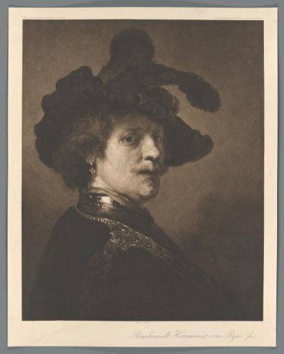 Reproduction of a painted portrait of an officer, possibly a self-portrait, by Rembrandt van Rijn