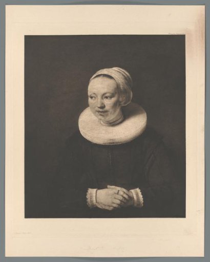 Reproduction of a painted portrait of an unknown woman by Rembrandt van Rijn