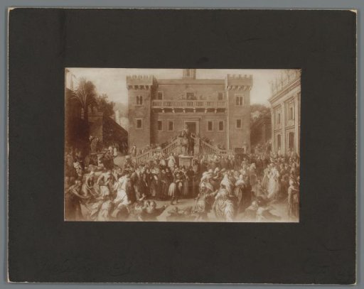 Photographic reproduction of the painting The Uprising of the Roman Women on the Capitoline Hill in Rome by Pieter Isaacsz.