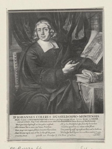 Reproduction of a print of a portrait of Johannes Colerus by Jacob Gole