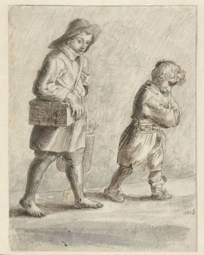 Two boys walking to the right
