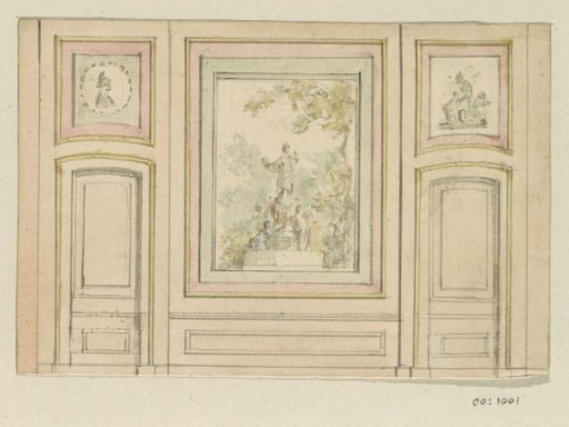 Design drawing for a room wall with two doors