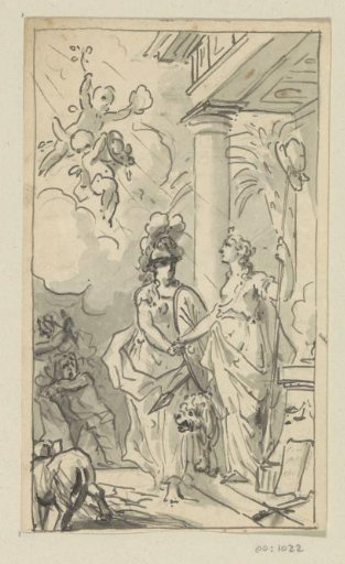 Allegorical Representation with Minerva and Liberty for a Temple