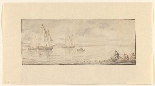 Wide River with Sailing Ships and a Rowing Boat