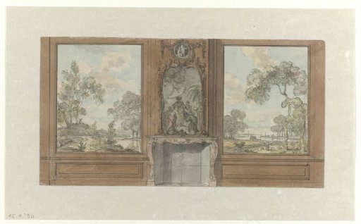 Design for a wall panel with mantelpiece of the Baptism of the Chamberlain