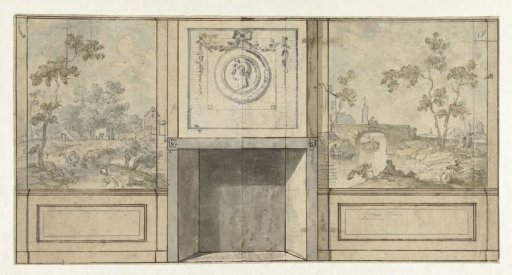 Design for a wall panel with fireplace with surround with medallion