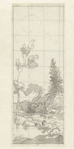 Design for wall painting with hilly landscape