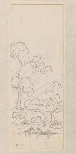 Design for wall painting with small boat by riverbank (crossed out)