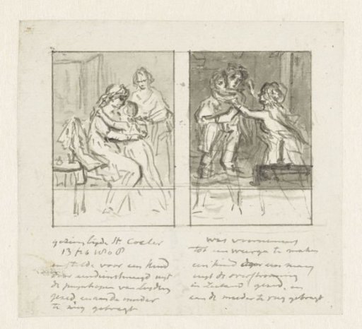 Two sketches of a child and two adults (?)