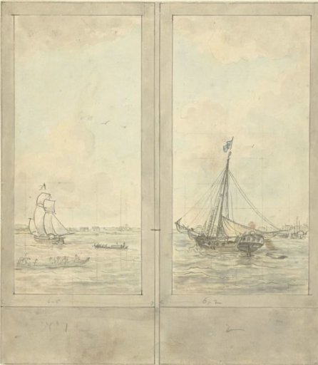 Design for Two Wall Panels: River with Ships in the Netherlands