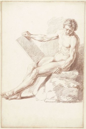Seated academic nude, as a draughtsman