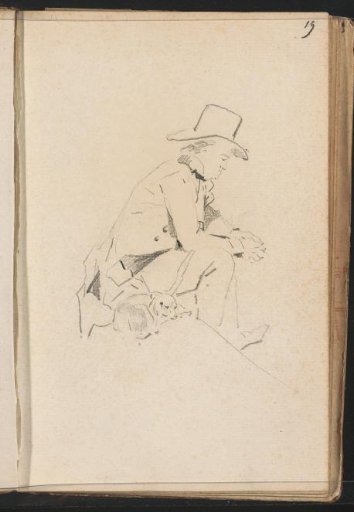 Man seated on a bench beside a dog