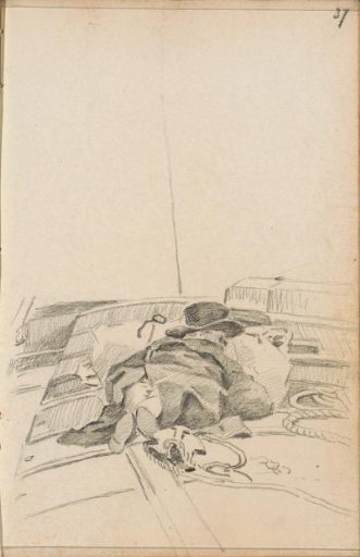 Sleeping man on the deck of a ship