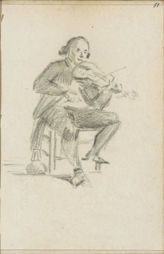 Man playing the violin on a chair